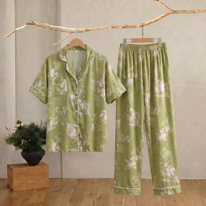 Ownkoti Elegant Green Floral Silky Loungewear Set - image 1