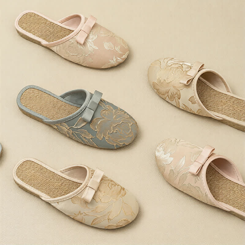 Ownkoti Embroidery Linen Slippers with Closed Toe - image 1