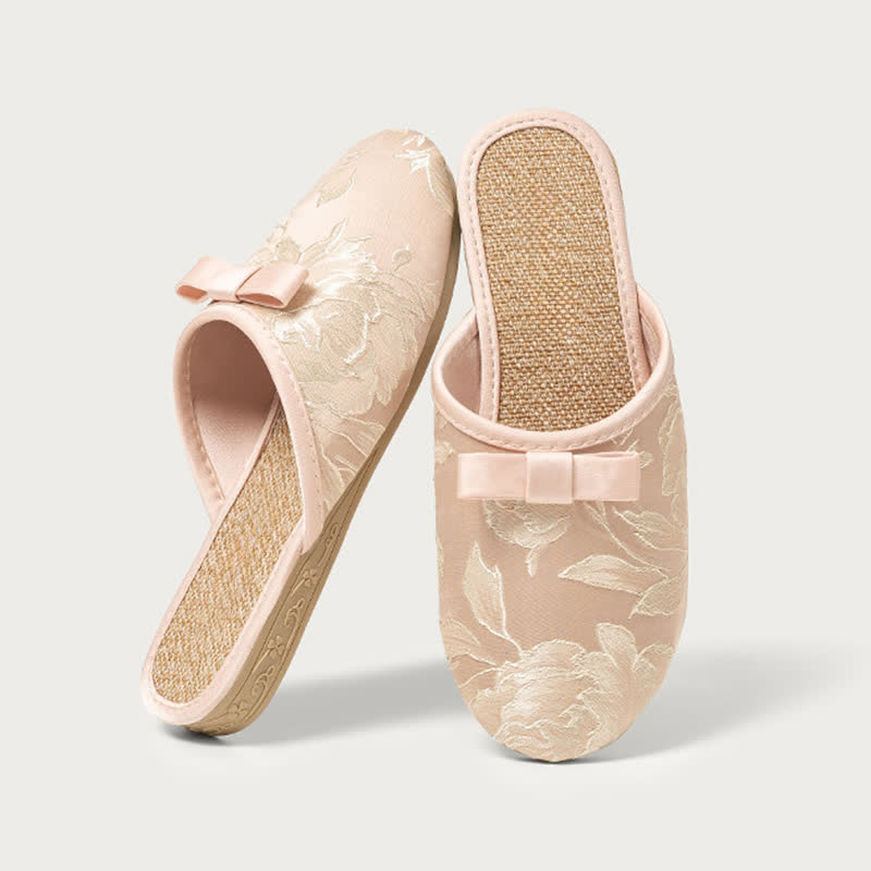 Ownkoti Embroidery Linen Slippers with Closed Toe - Pink - XL - image 10