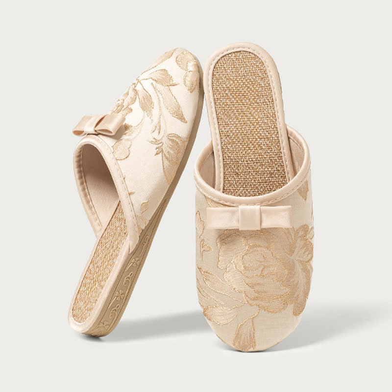 Ownkoti Embroidery Linen Slippers with Closed Toe - Beige - XL - image 9