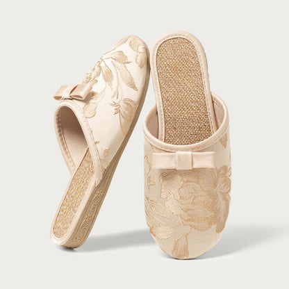 Ownkoti Embroidery Linen Slippers with Closed Toe - Beige - XL - image 9