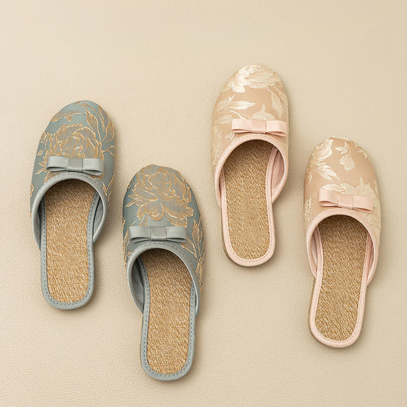 Ownkoti Embroidery Linen Slippers with Closed Toe - image 0