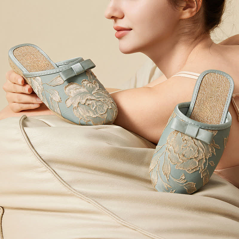 Ownkoti Embroidery Linen Slippers with Closed Toe - image 3
