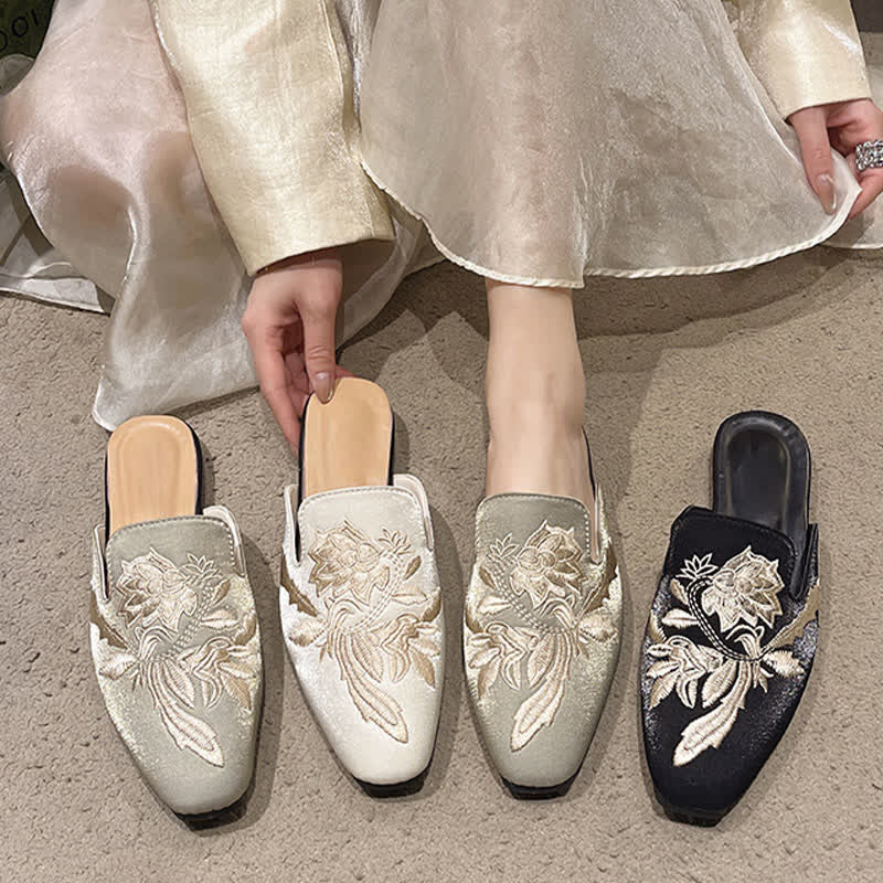 Ownkoti Elegant Floral Embroidery Pointed-Toe Mules - image 1