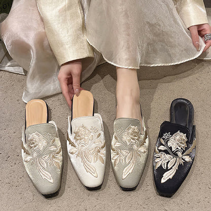 Ownkoti Elegant Floral Embroidery Pointed-Toe Mules - image 1