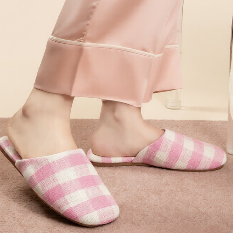 Ownkoti Chic Plaid Cotton-Linen Anti-Slip Slippers - image 2
