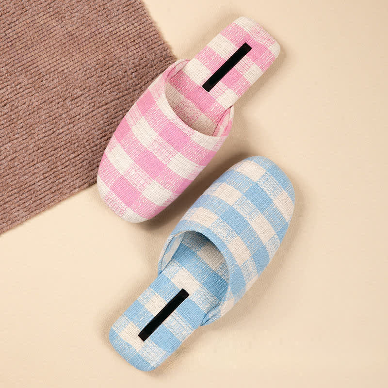 Ownkoti Chic Plaid Cotton-Linen Anti-Slip Slippers - image 1