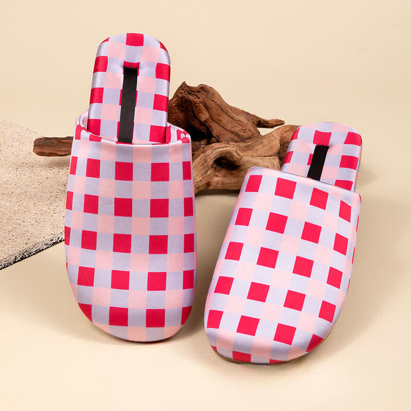 Ownkoti Breathable Satin-Touch Plaid House Shoes - Pink - L - image 9