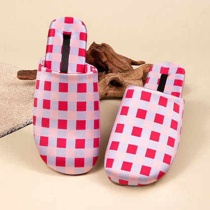 Ownkoti Breathable Satin-Touch Plaid House Shoes - Pink - L - image 9