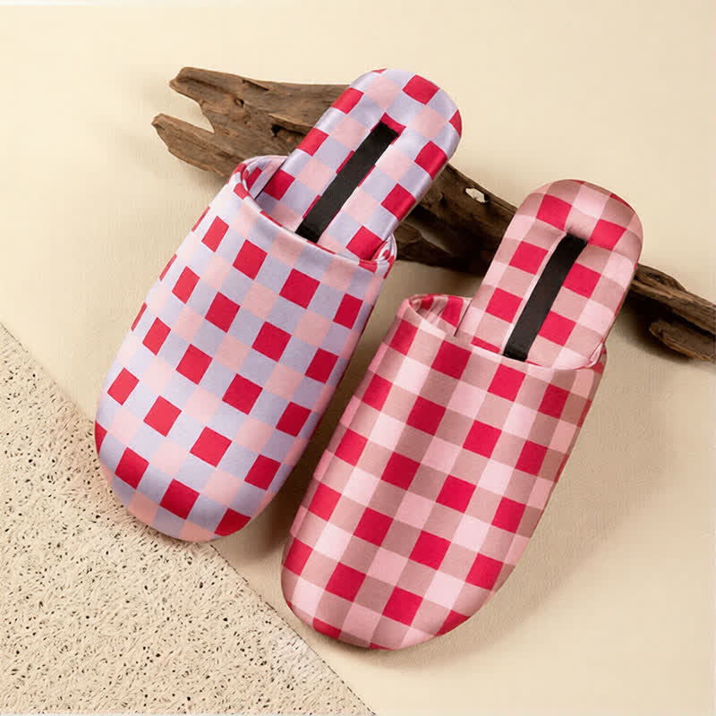 Ownkoti Breathable Satin-Touch Plaid House Shoes - image 1