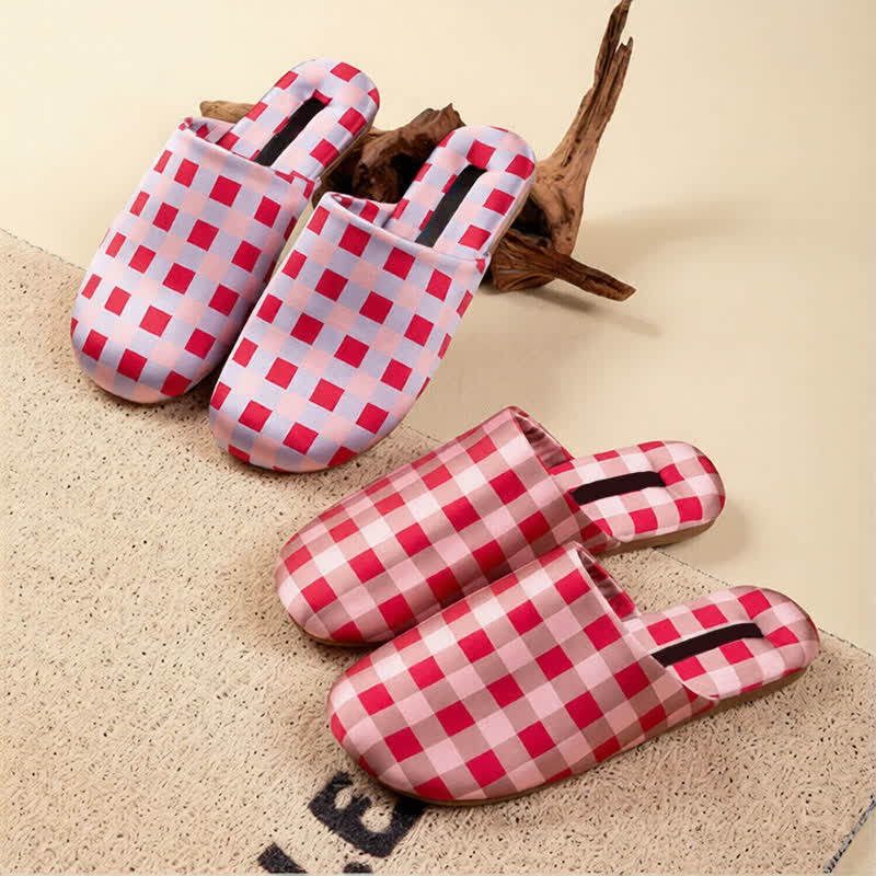 Ownkoti Breathable Satin-Touch Plaid House Shoes - image 0