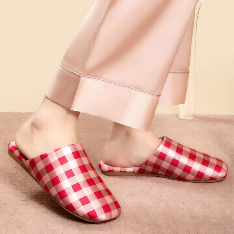 Ownkoti Breathable Satin-Touch Plaid House Shoes - image 2