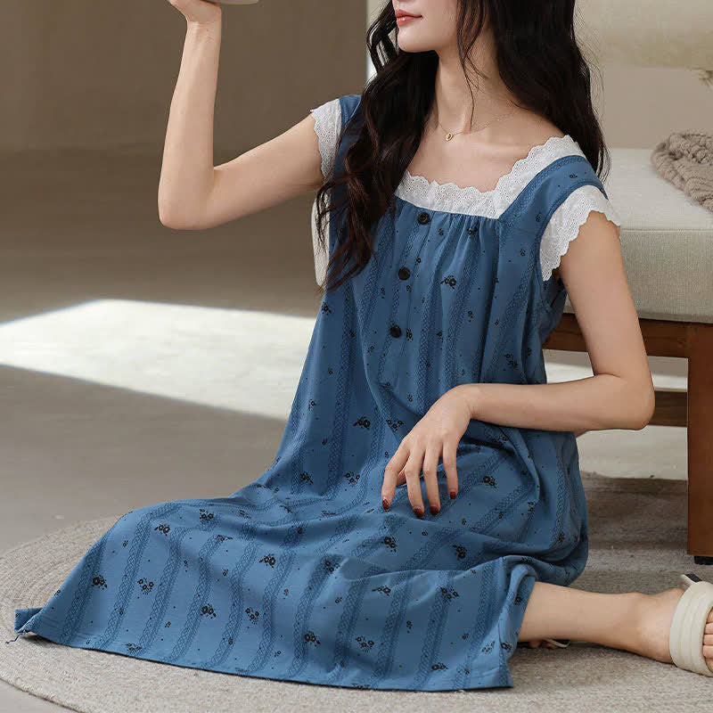 Ownkoti Striped Floral Cotton Lace Sleeveless Nightgown - image 4
