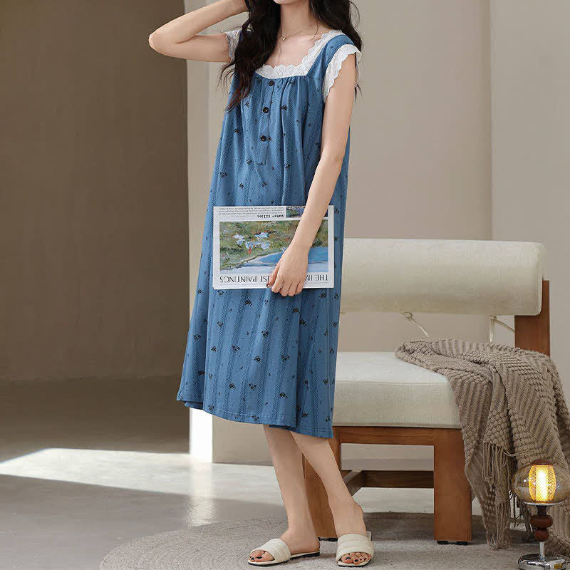 Ownkoti Striped Floral Cotton Lace Sleeveless Nightgown - image 3