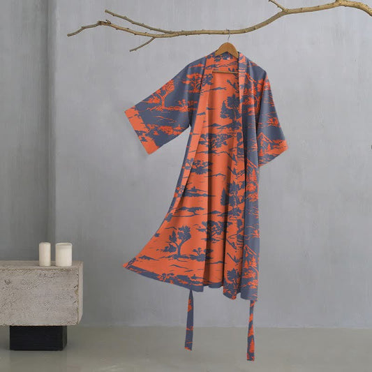 Ownkoti Unisex Mountain & Tree Cotton Gauze Kimono Robe - Navy - XL - image 0