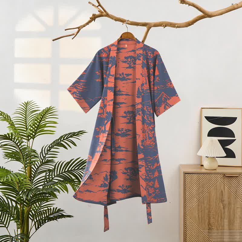 Ownkoti Unisex Mountain & Tree Cotton Gauze Kimono Robe - image 1