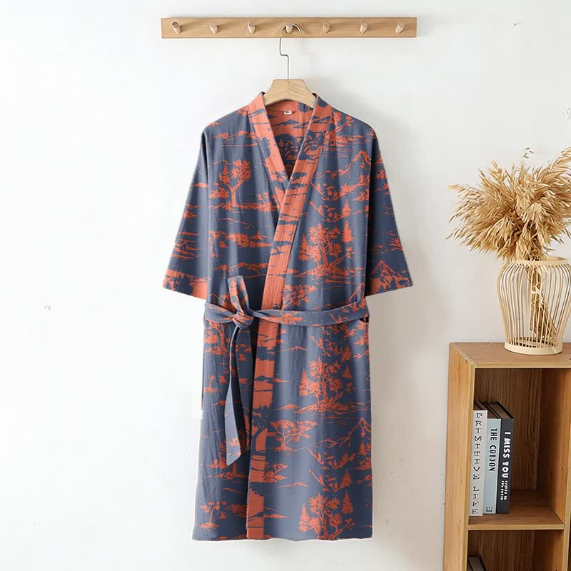 Ownkoti Unisex Mountain & Tree Cotton Gauze Kimono Robe - image 2