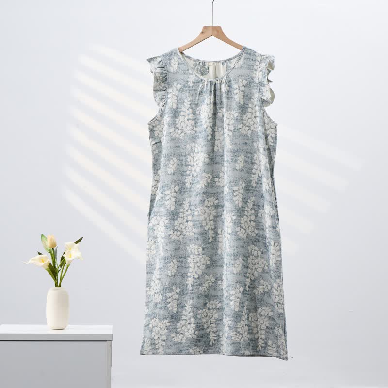 Ownkoti Elegant Botanical Pure Cotton Sleeveless Nightgown - image 1