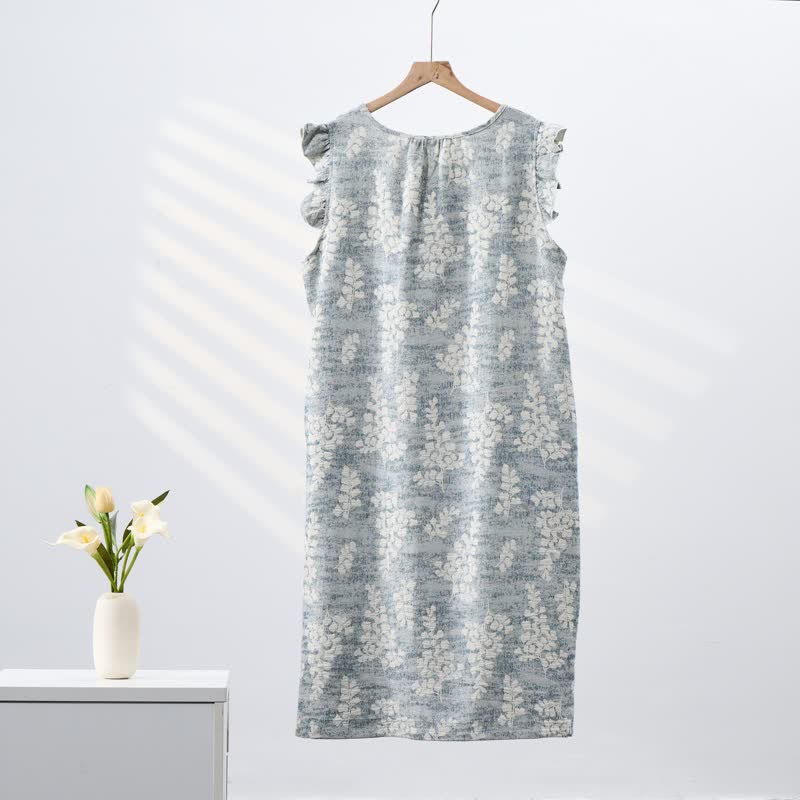 Ownkoti Elegant Botanical Pure Cotton Sleeveless Nightgown - image 3