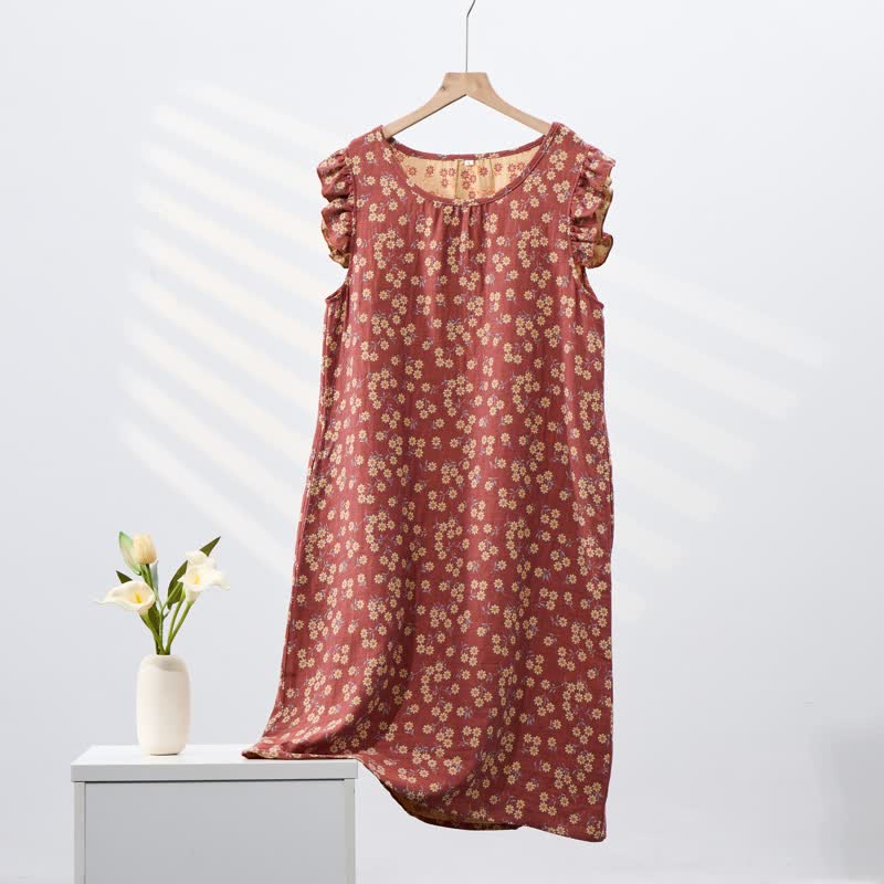 Ownkoti Country Daisy Pure Cotton Sleeveless Nightgown - Orange - XL - image 10