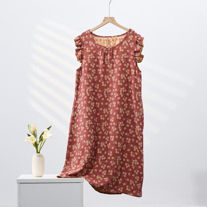 Ownkoti Country Daisy Pure Cotton Sleeveless Nightgown - Orange - XL - image 10