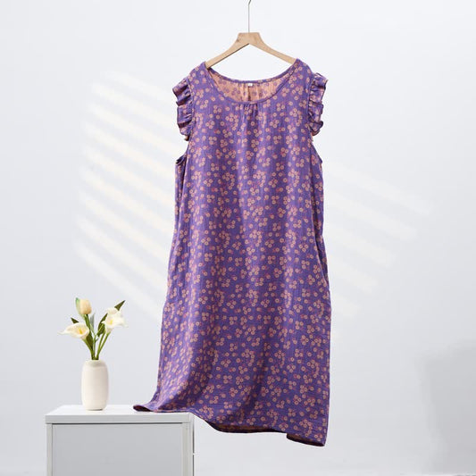 Ownkoti Country Daisy Pure Cotton Sleeveless Nightgown - Purple - XL - image 0