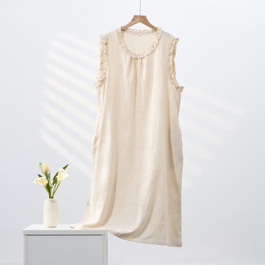Ownkoti Minimalist Style Pure Cotton Sleeveless Nightgown - Beige - XL - image 0