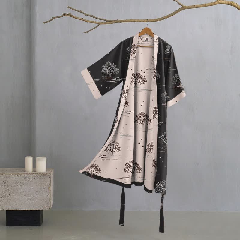 Ownkoti Unisex Charcoal Tree Cotton Kimono Robe - Grey - XL - image 0