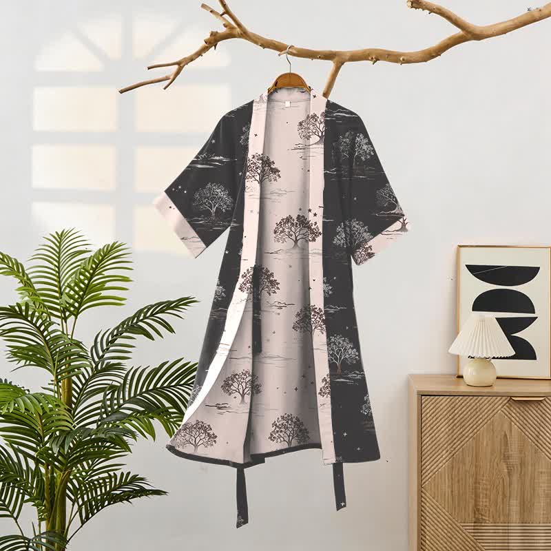 Ownkoti Unisex Charcoal Tree Cotton Kimono Robe - image 1