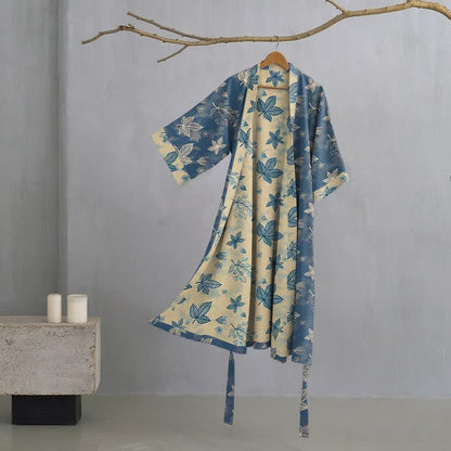 Ownkoti Unisex Maple Leaf Cotton Kimono Robe - Blue - XL - image 0