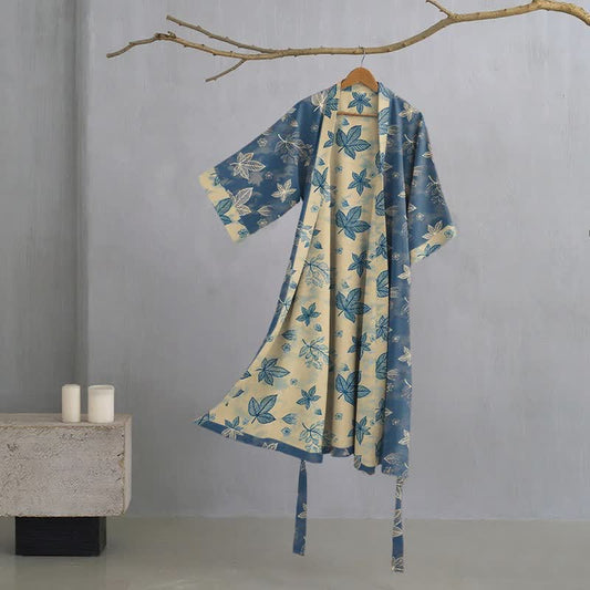 Ownkoti Unisex Maple Leaf Cotton Kimono Robe - Blue - XL - image 0