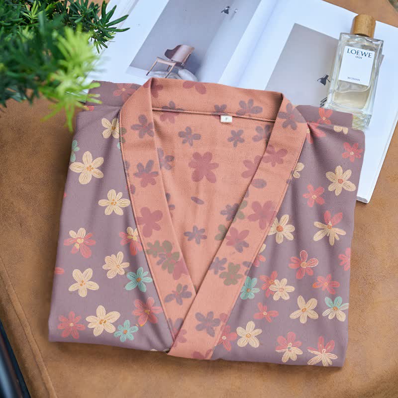 Ownkoti Purple Floral Cotton Gauze Kimono Robe - image 3