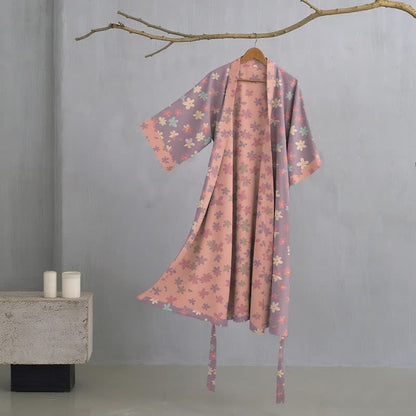 Ownkoti Purple Floral Cotton Gauze Kimono Robe - Purple - XL - image 0