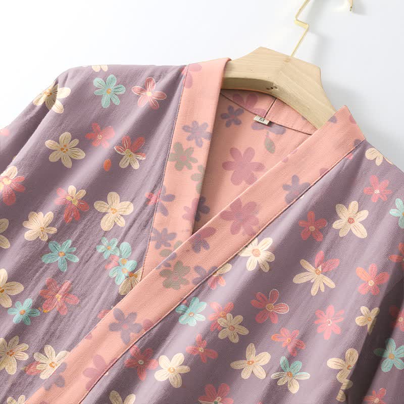 Ownkoti Purple Floral Cotton Gauze Kimono Robe - image 4