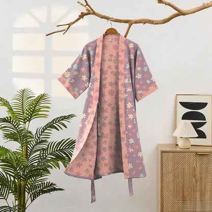 Ownkoti Purple Floral Cotton Gauze Kimono Robe - image 1