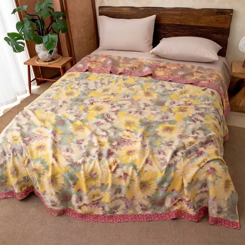 Ownkoti Artistic Sunflower Cotton Gauze Blanket - image 1