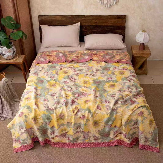 Ownkoti Artistic Sunflower Cotton Gauze Blanket - 86"W x 94"L - image 0