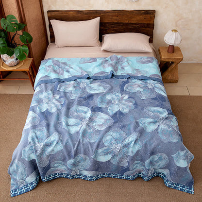 Ownkoti Country Blue Floral Cotton Gauze Blanket - 86"W x 94"L - image 0