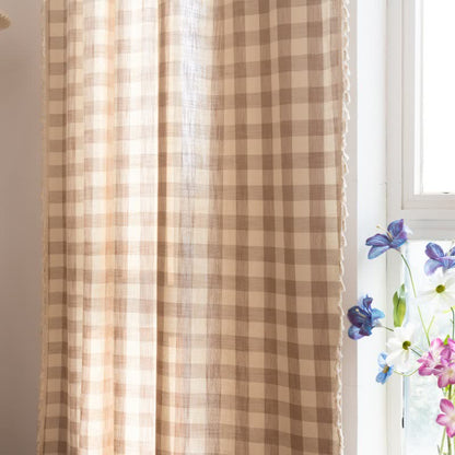 Ownkoti Country Style Grid Curtain with Tassels - image 32