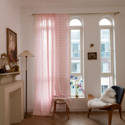 Ownkoti Country Style Grid Curtain with Tassels - image 2