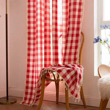 Ownkoti Country Style Grid Curtain with Tassels - image 25