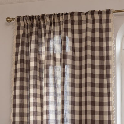 Ownkoti Country Style Grid Curtain with Tassels - image 35