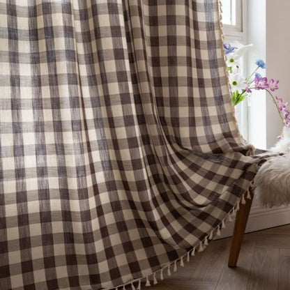 Ownkoti Country Style Grid Curtain with Tassels - image 34
