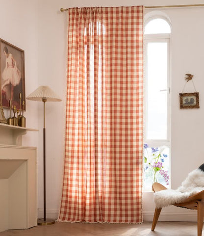 Ownkoti Country Style Grid Curtain with Tassels - Orange - 55" x 118" - image 10