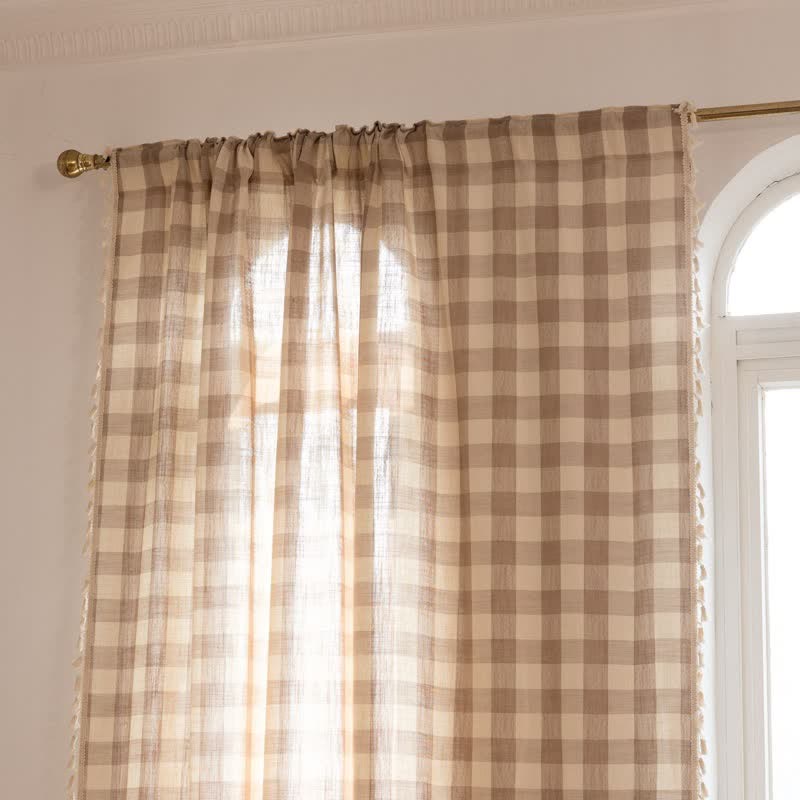 Ownkoti Country Style Grid Curtain with Tassels - image 31