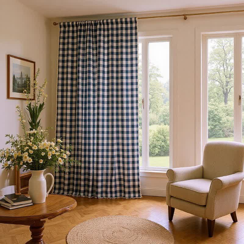 Ownkoti Country Style Grid Curtain with Tassels - image 19