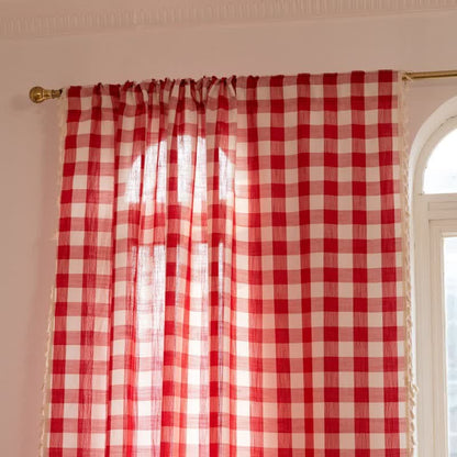 Ownkoti Country Style Grid Curtain with Tassels - image 28