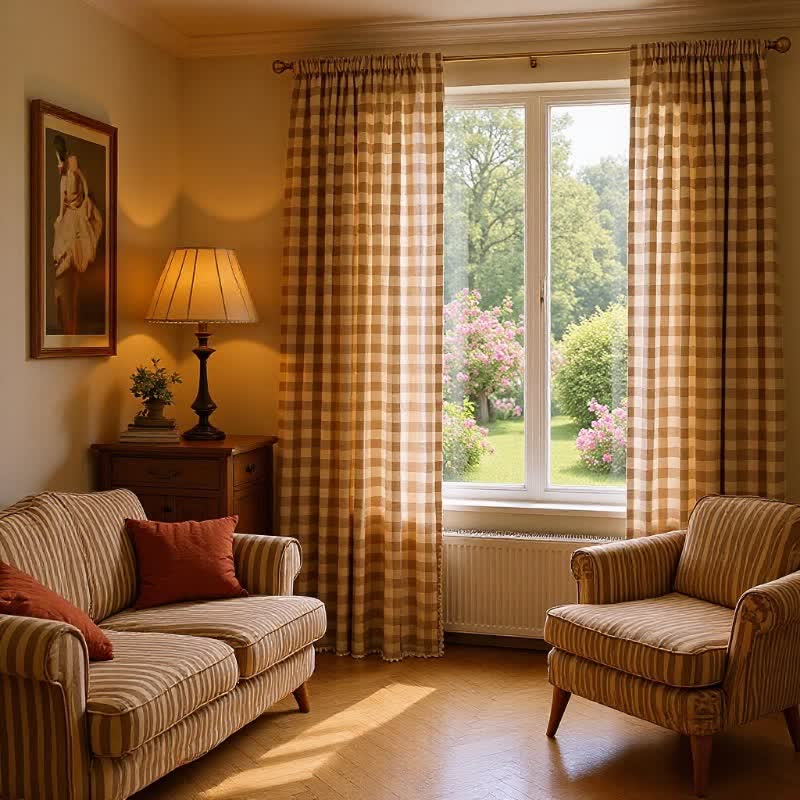 Ownkoti Country Style Grid Curtain with Tassels - image 30