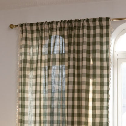 Ownkoti Country Style Grid Curtain with Tassels - image 9