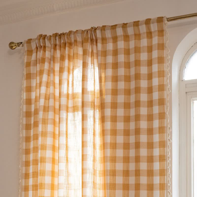 Ownkoti Country Style Grid Curtain with Tassels - image 15